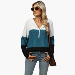 Damsweater med hög krage och dragkedja