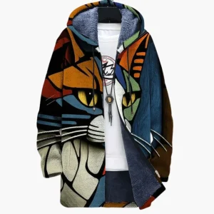 Unisex sweatshirt med hel dragkedja och kattmotiv