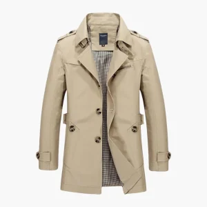 Herrklassisk Trenchcoat med Notchkrage och Knäppning
