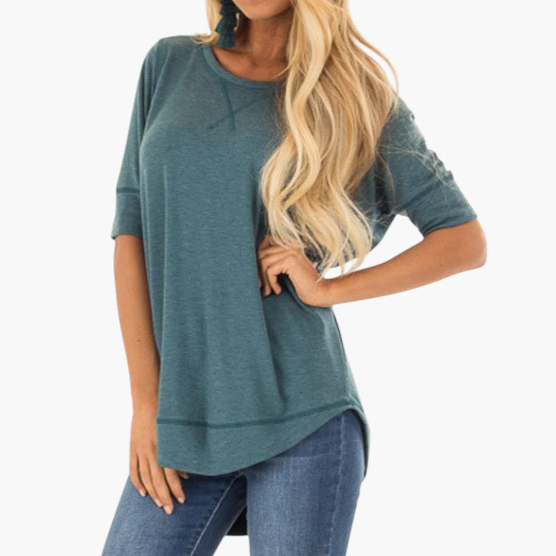 Dam-T-shirt med rund halsringning och tryckt yta - Bild 6