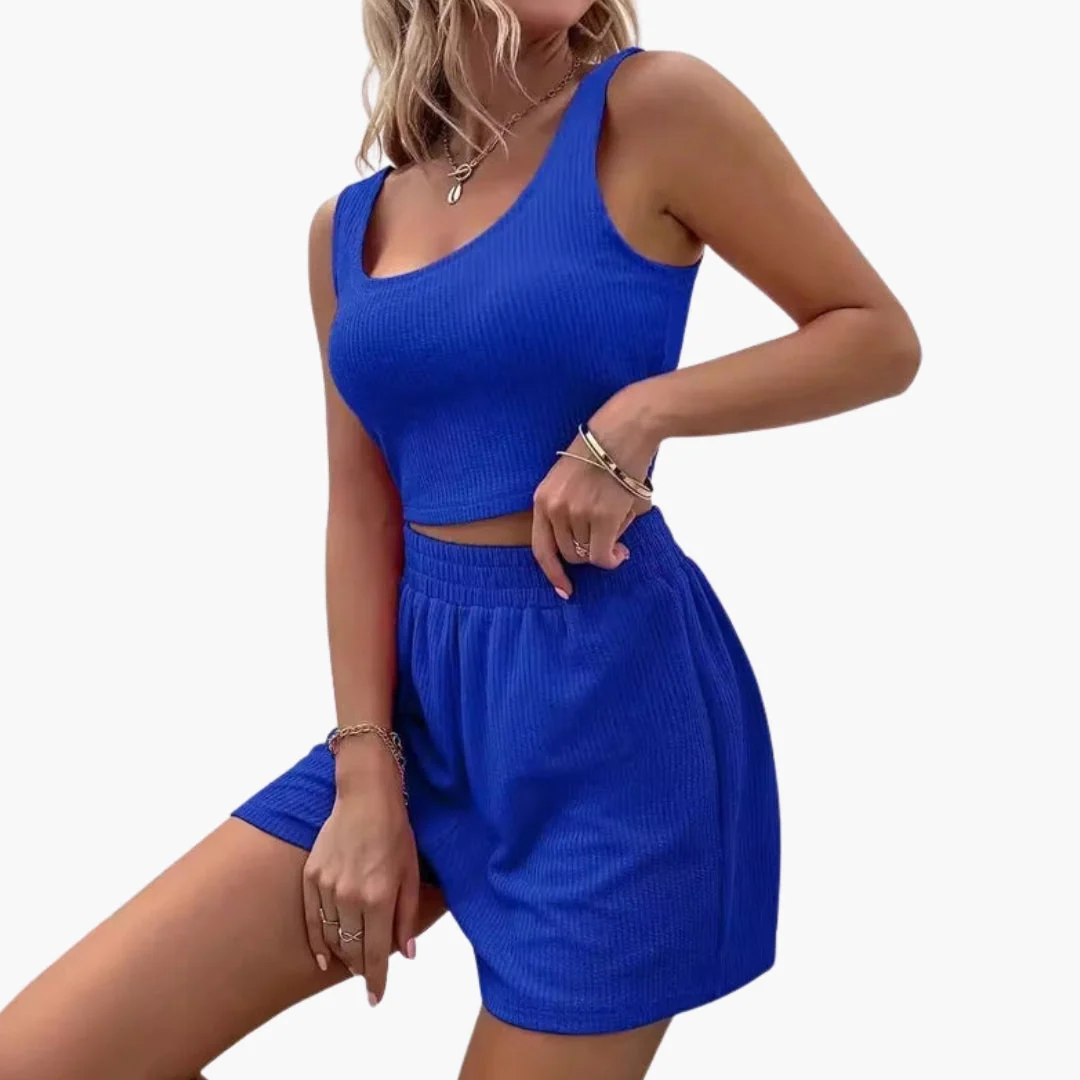 Damset med croppad topp och shorts i ribbad struktur - Bild 3