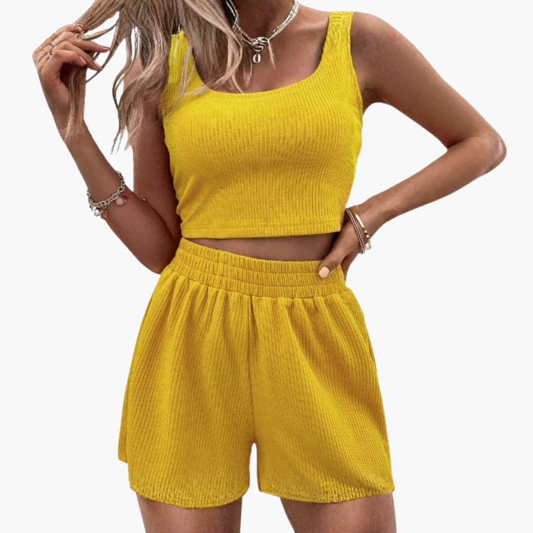 Damset med croppad topp och shorts i ribbad struktur - Bild 7