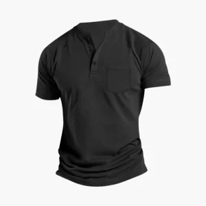 Herr-T-shirt med Henley-ringning och bröstficka