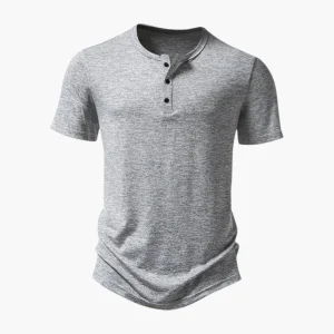 Herr-T-shirt med Henley-ringning och knappslå