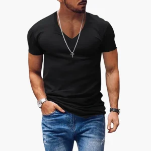 Herr-T-shirt med V-ringning och korta ärmar