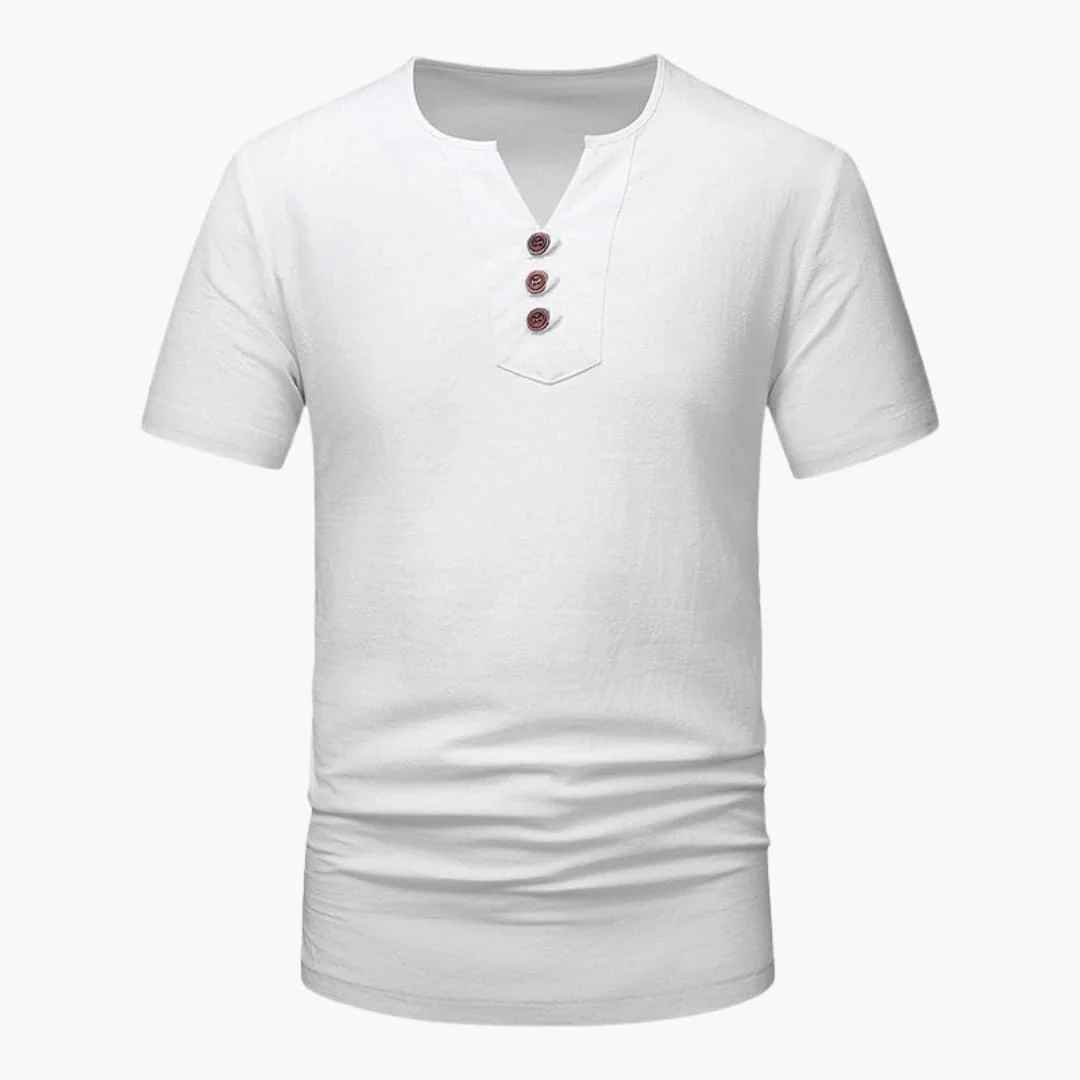 Herr-T-shirt med notch-ringning och knappslå - Bild 3
