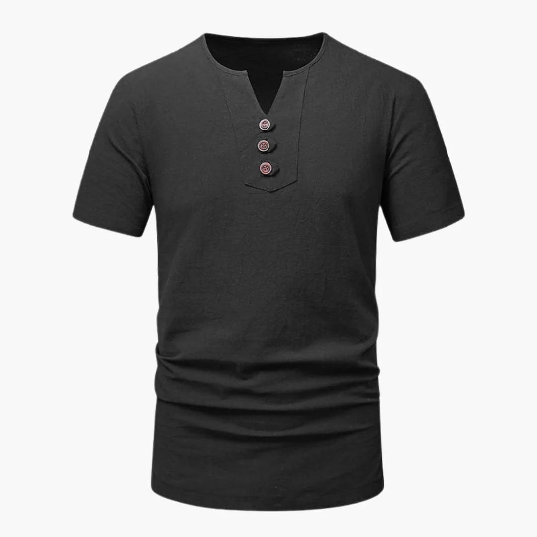 Herr-T-shirt med notch-ringning och knappslå - Bild 4