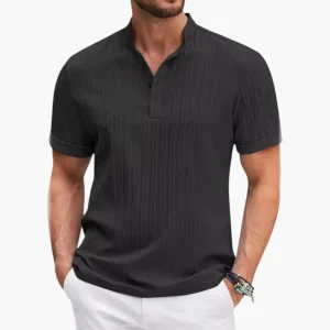 Herr-T-shirt med notch-ringning och ribbad yta
