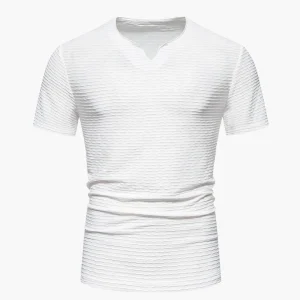 Herr-T-shirt med notch-ringning och vågformad struktur