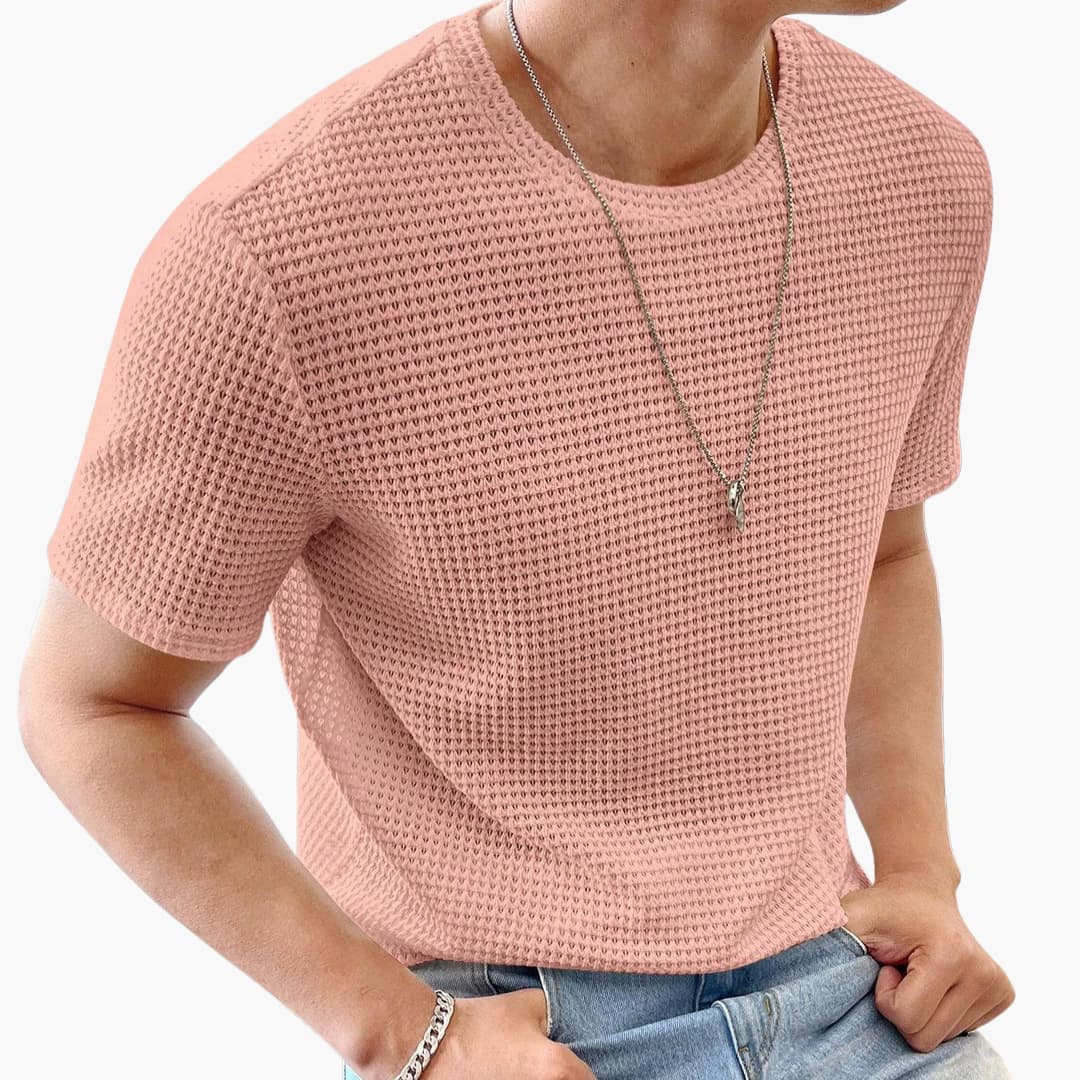 Herr-T-shirt med rund halsringning och våffelstruktur