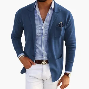 Herr Blazer Cardigan med Notch Lapel och Fickor