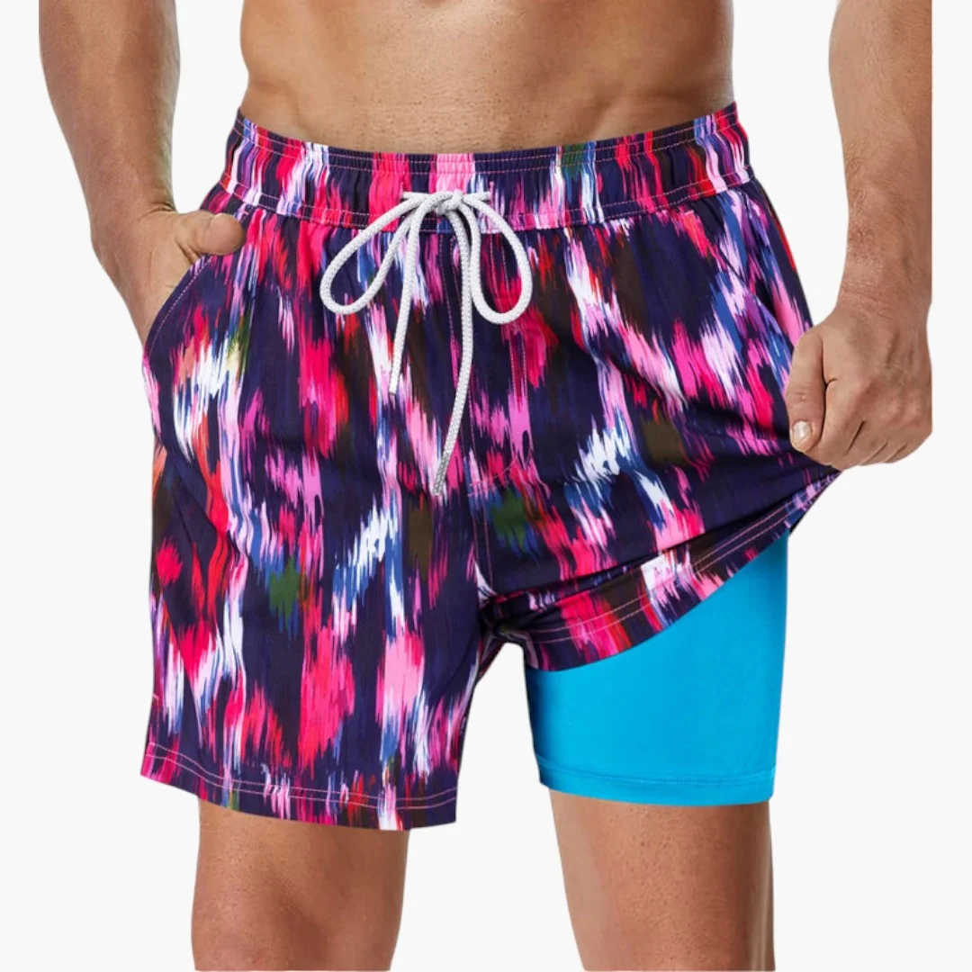 Herrbadshorts med dragsko och tryckt yta - Bild 3