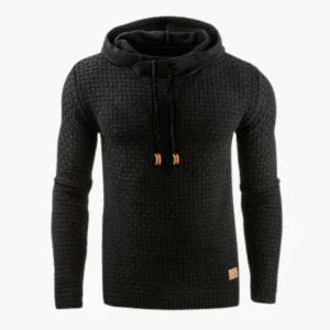 Herrpullover med huva och ribbad nederkant