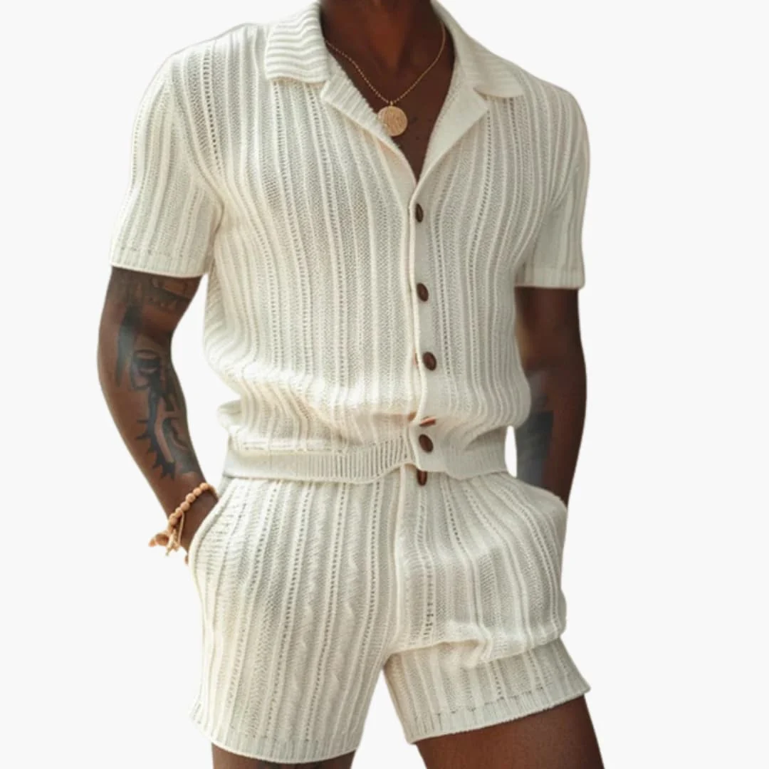 Herrset i två delar med polokrage och shorts med elastisk midja - Bild 2
