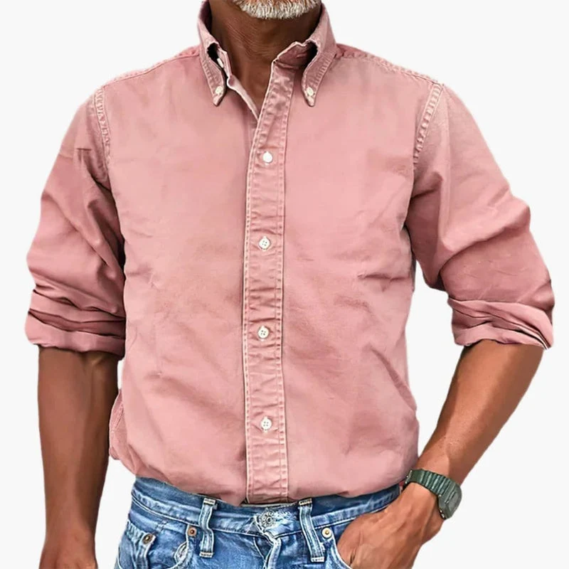 Herrskjorta med button-down-krage och blekt effekt - Bild 4