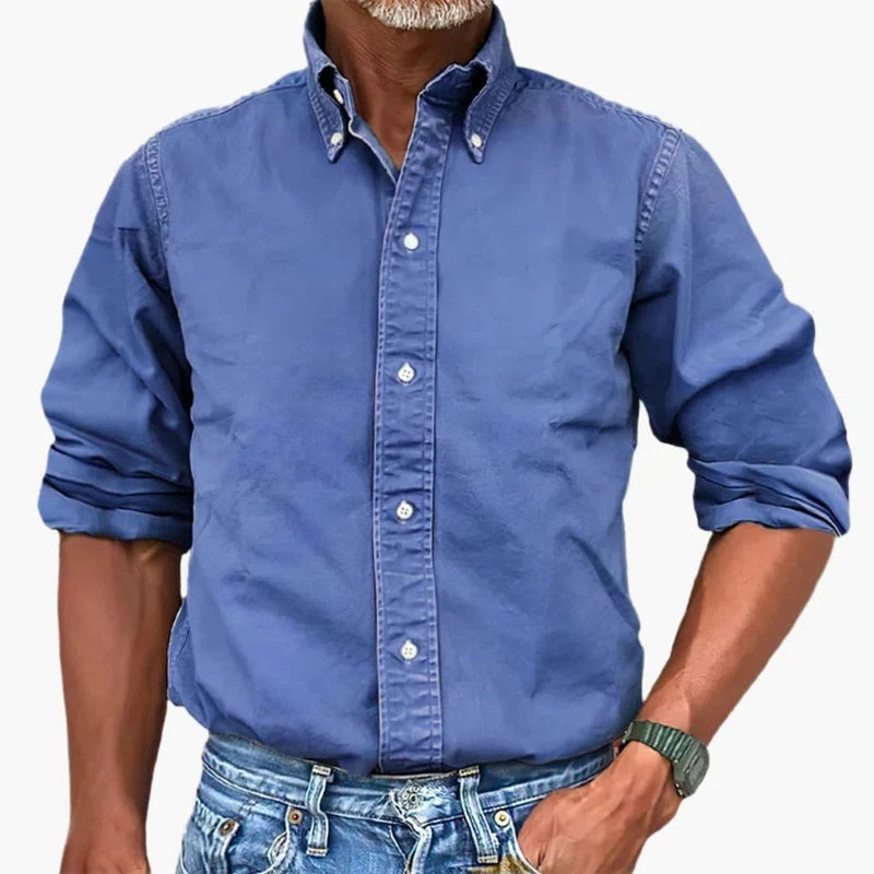 Herrskjorta med button-down-krage och blekt effekt - Bild 5