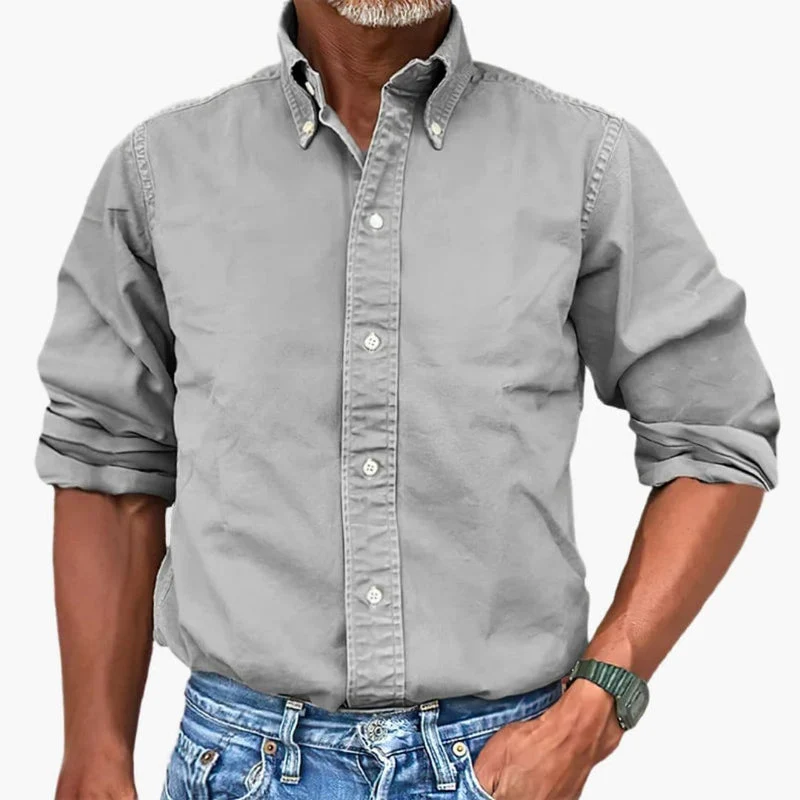 Herrskjorta med button-down-krage och blekt effekt - Bild 8