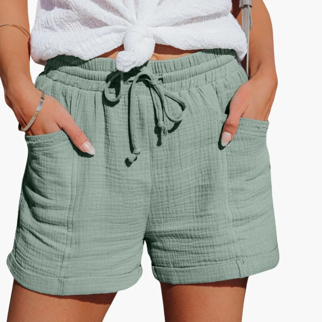 Kvinno-shorts med elastisk midja och fickor