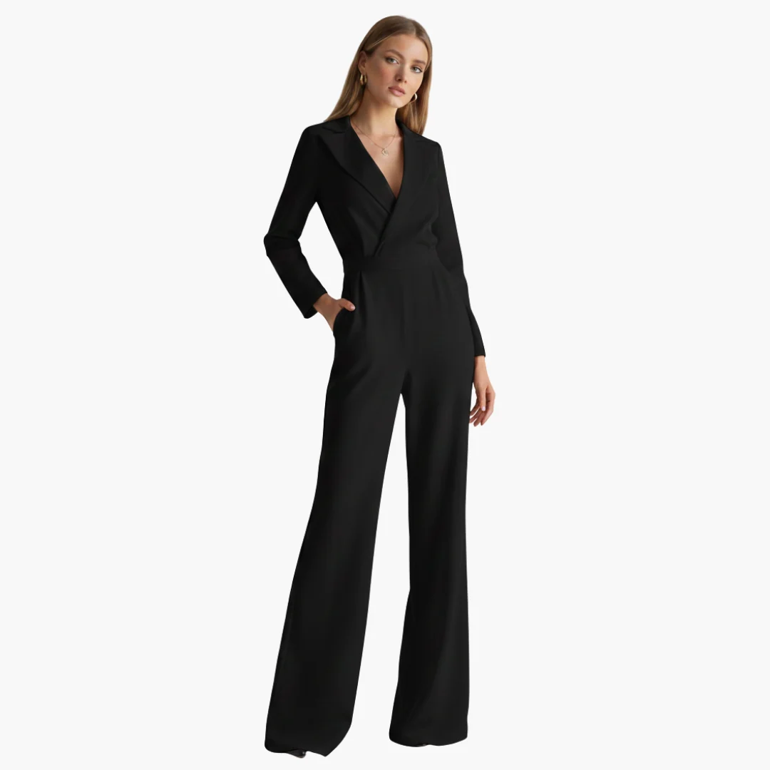 Kvinnors jumpsuit med skjortkrage och vida ben
