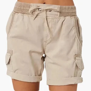 Kort cargoshorts för kvinnor med dragsko och fickor