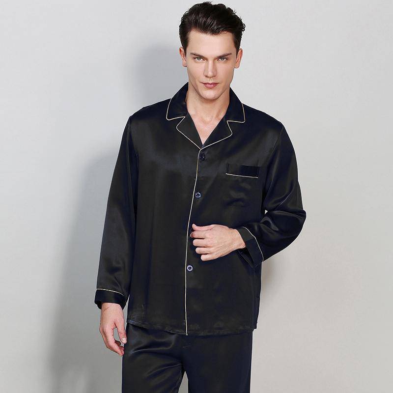 Mäns långa lyxiga mullbärsilkpyjamas Pure Silk Sleepwear