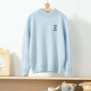 Barn kashmirtröja med broderad kaninbesättningshalsvulla