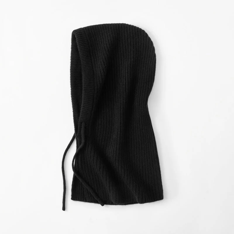 Cashmere Ribbstickad Huva Justerbar Dragsko Cashmere Balaclava - Bild 6