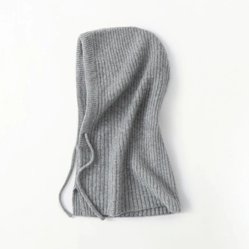 Cashmere Ribbstickad Huva Justerbar Dragsko Cashmere Balaclava - Bild 4