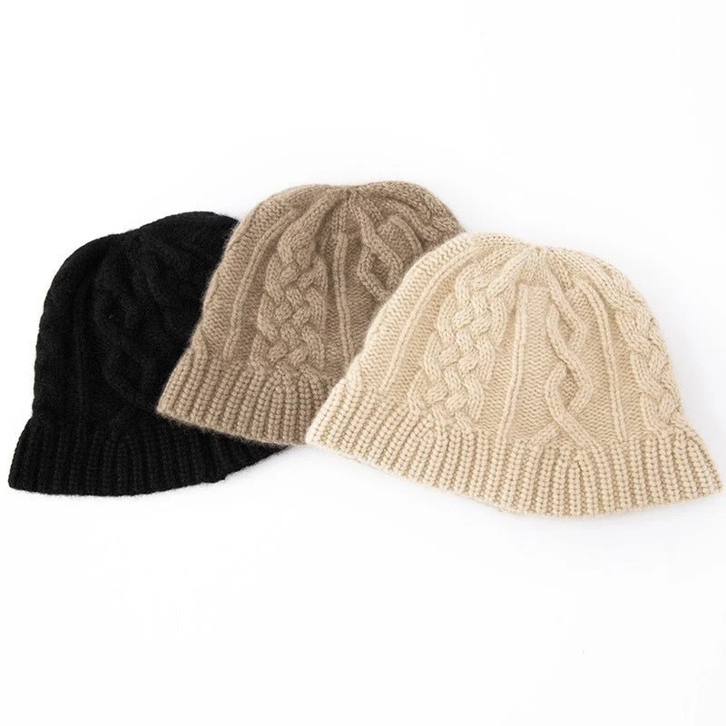 Chunky Cashmere Bucket Hat Cashmere Cable Beanie för kvinnor - Bild 6