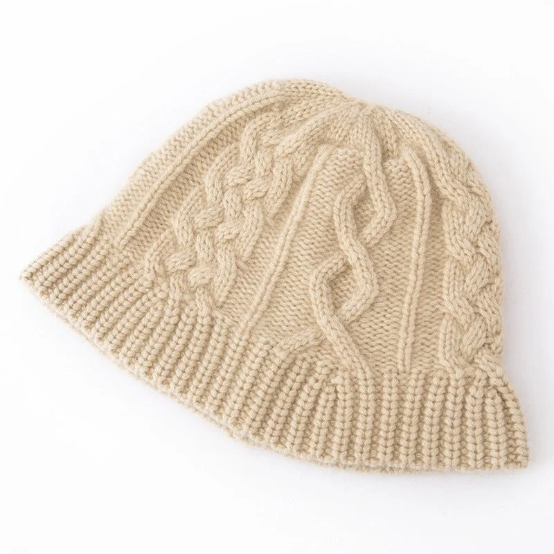 Chunky Cashmere Bucket Hat Cashmere Cable Beanie för kvinnor - Bild 3