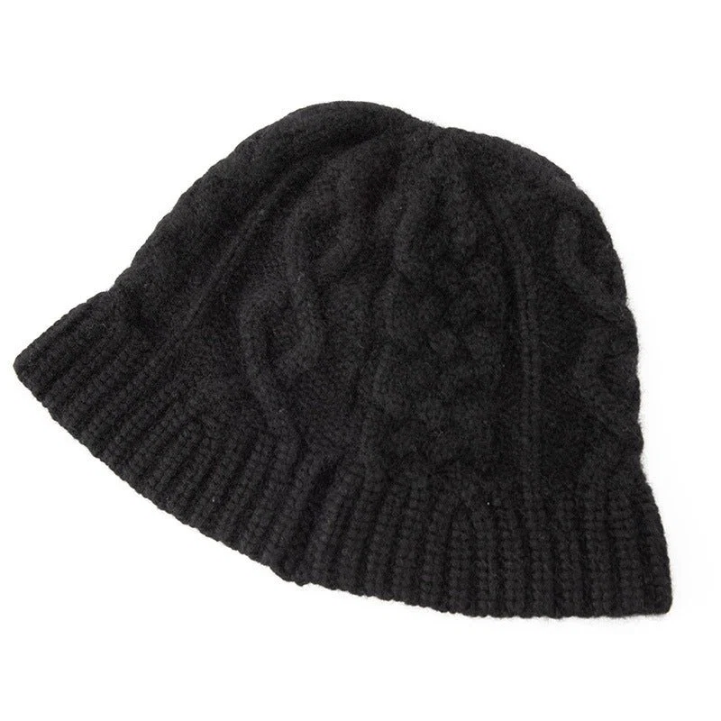 Chunky Cashmere Bucket Hat Cashmere Cable Beanie för kvinnor - Bild 5