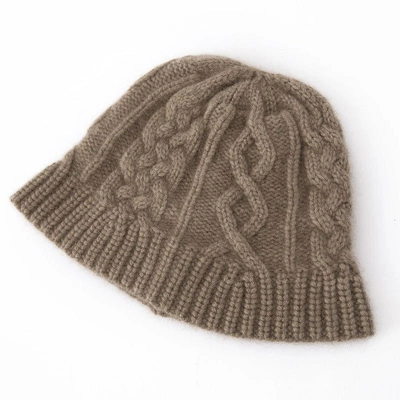 Chunky Cashmere Bucket Hat Cashmere Cable Beanie för kvinnor - Bild 4
