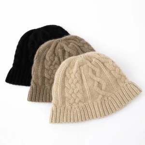 Chunky Cashmere Bucket Hat Cashmere Cable Beanie för kvinnor