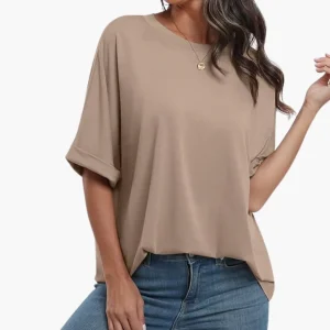 Damernas oversized T-shirt med rund halsringning och korta ärmar