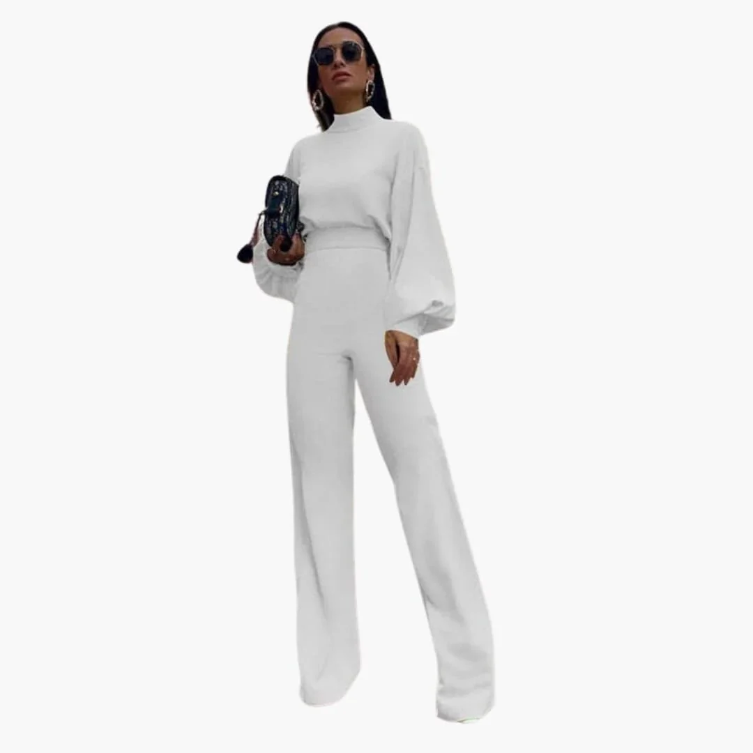 Damers jumpsuit med hög halsringning och vida ben - Bild 4