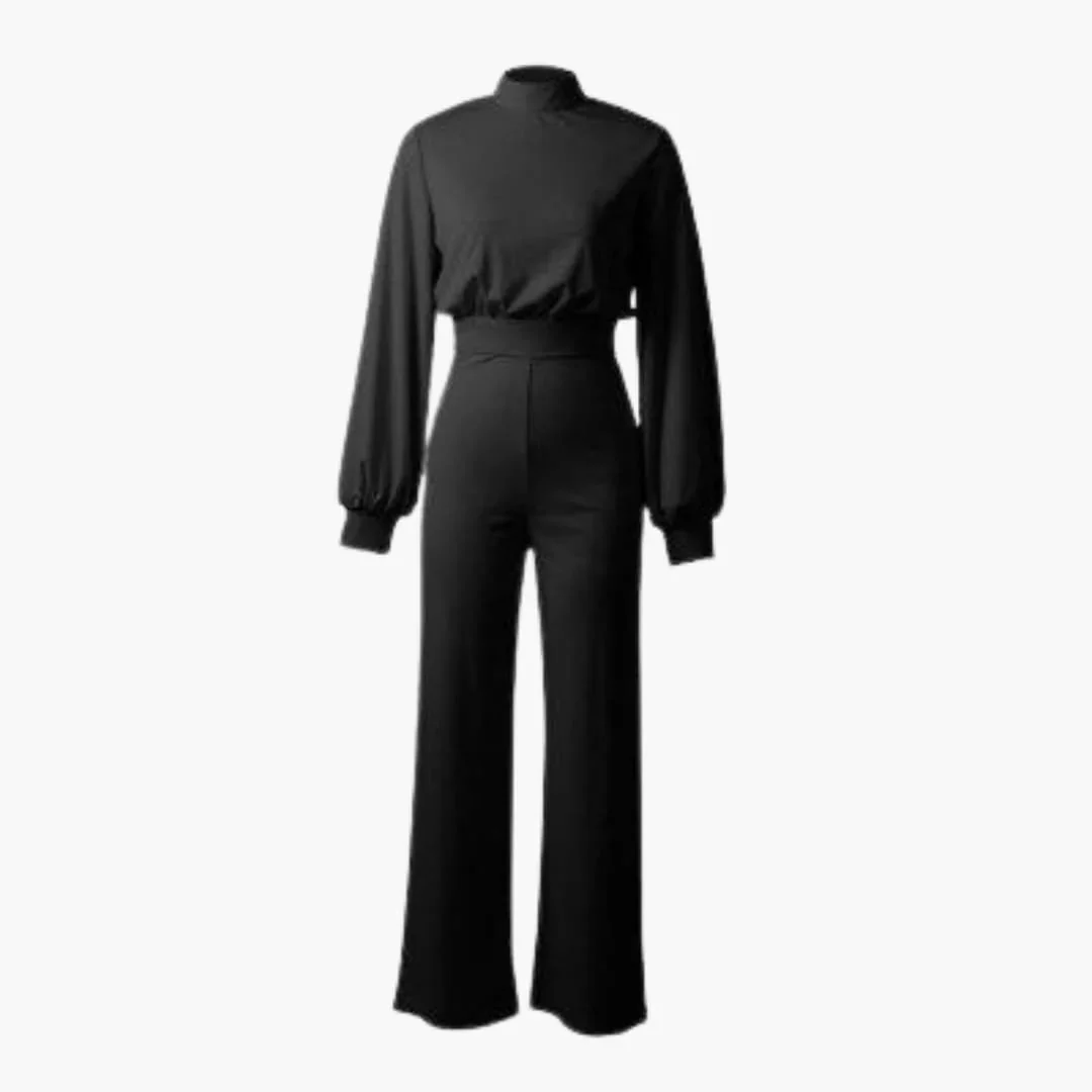 Damers jumpsuit med hög halsringning och vida ben - Bild 6