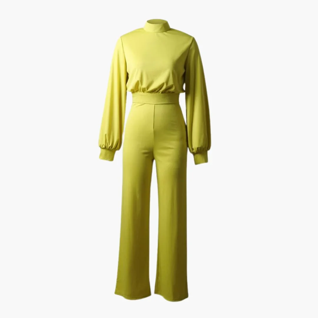Damers jumpsuit med hög halsringning och vida ben - Bild 8