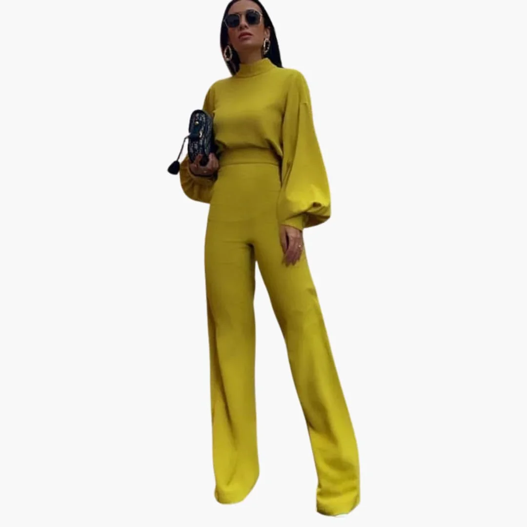 Damers jumpsuit med hög halsringning och vida ben - Bild 2