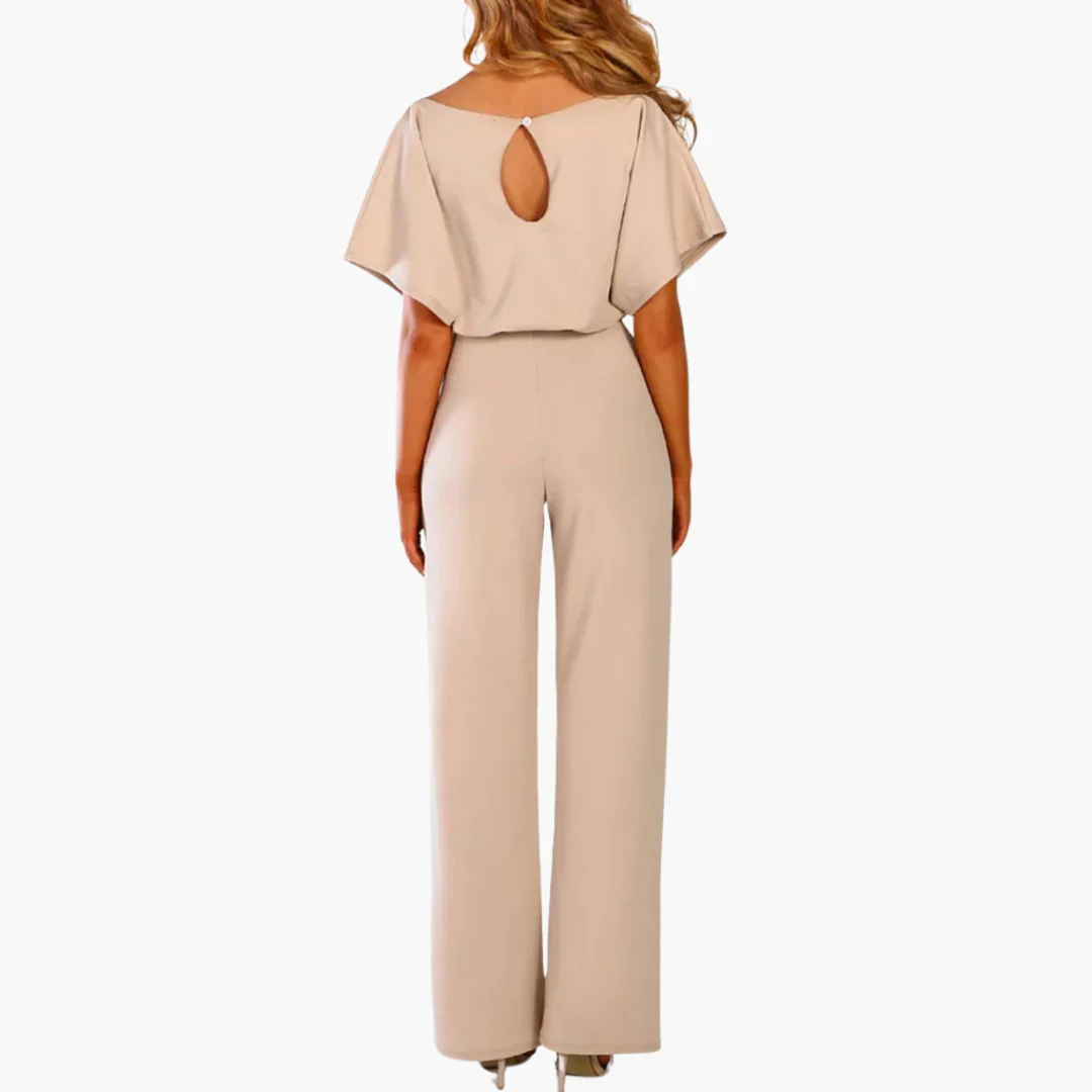 Damers jumpsuit med vida ben båtringning och bälte - Bild 3