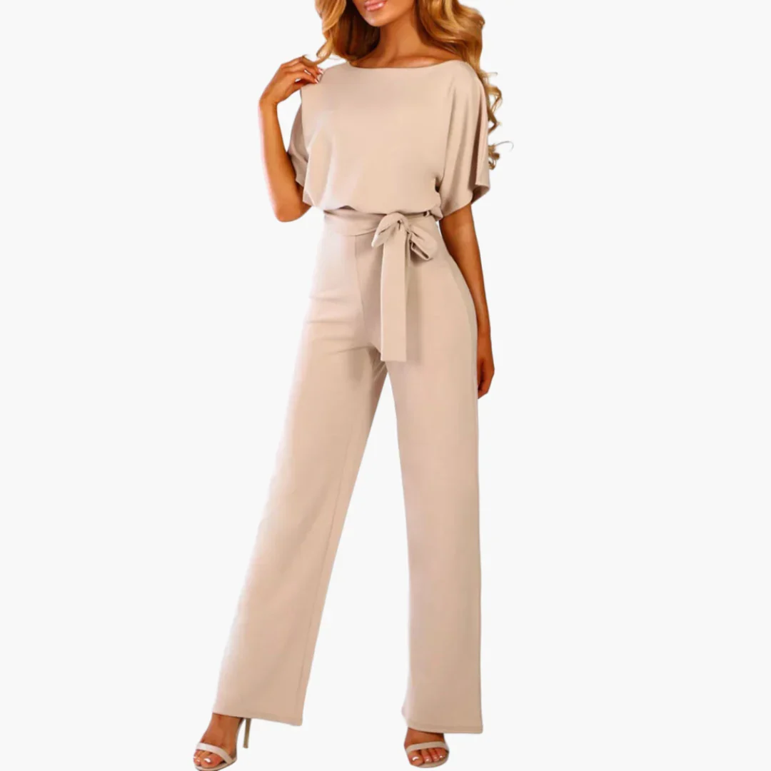 Damers jumpsuit med vida ben båtringning och bälte - Bild 2
