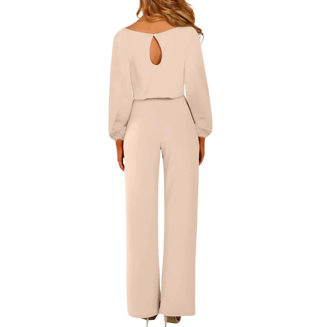 Damers långärmad jumpsuit med midjeband och raka ben - Bild 5