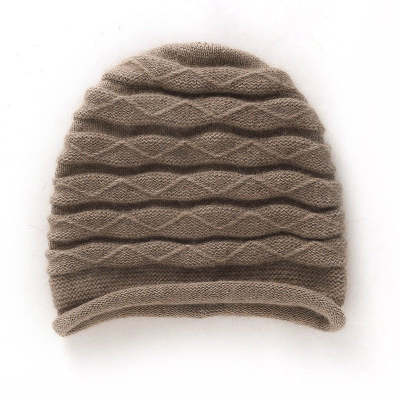 Diamond Wave Cashmere Beanie för kvinnor Textured Cashmere Stickat Hat