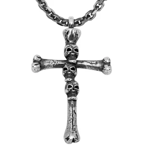 Dödskalle Halsband (Äkta Silver)  Retro Skull Cross