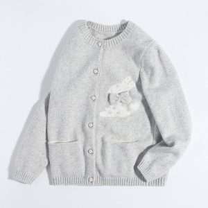 Flickor Cashmere Cardigan Bunny Bow Appliqué Cashmere tröja