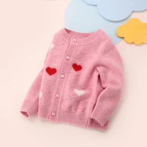 Flickor kashmir cardigan hjärtmönster barn knapp front kashmir tröja