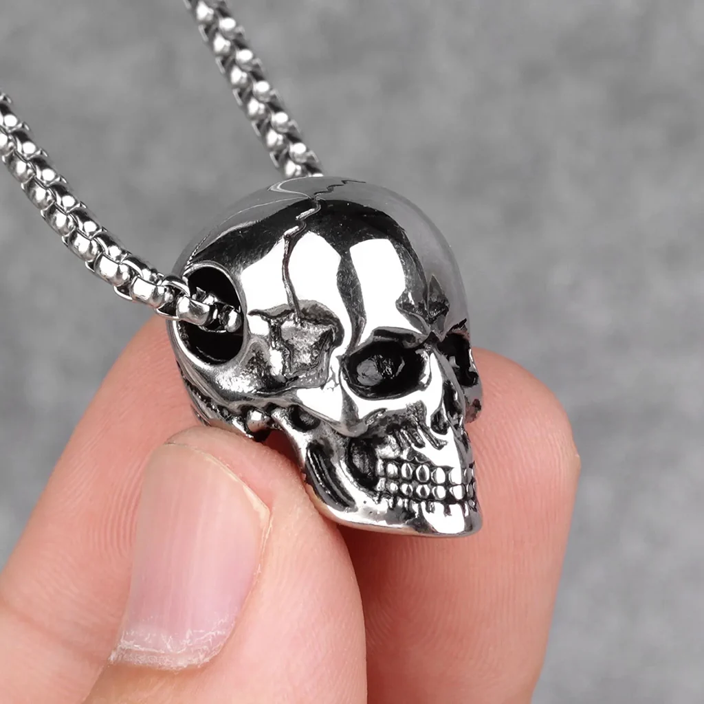 Dödskalle Halsband (Stål) Silvery Skull - Bild 3