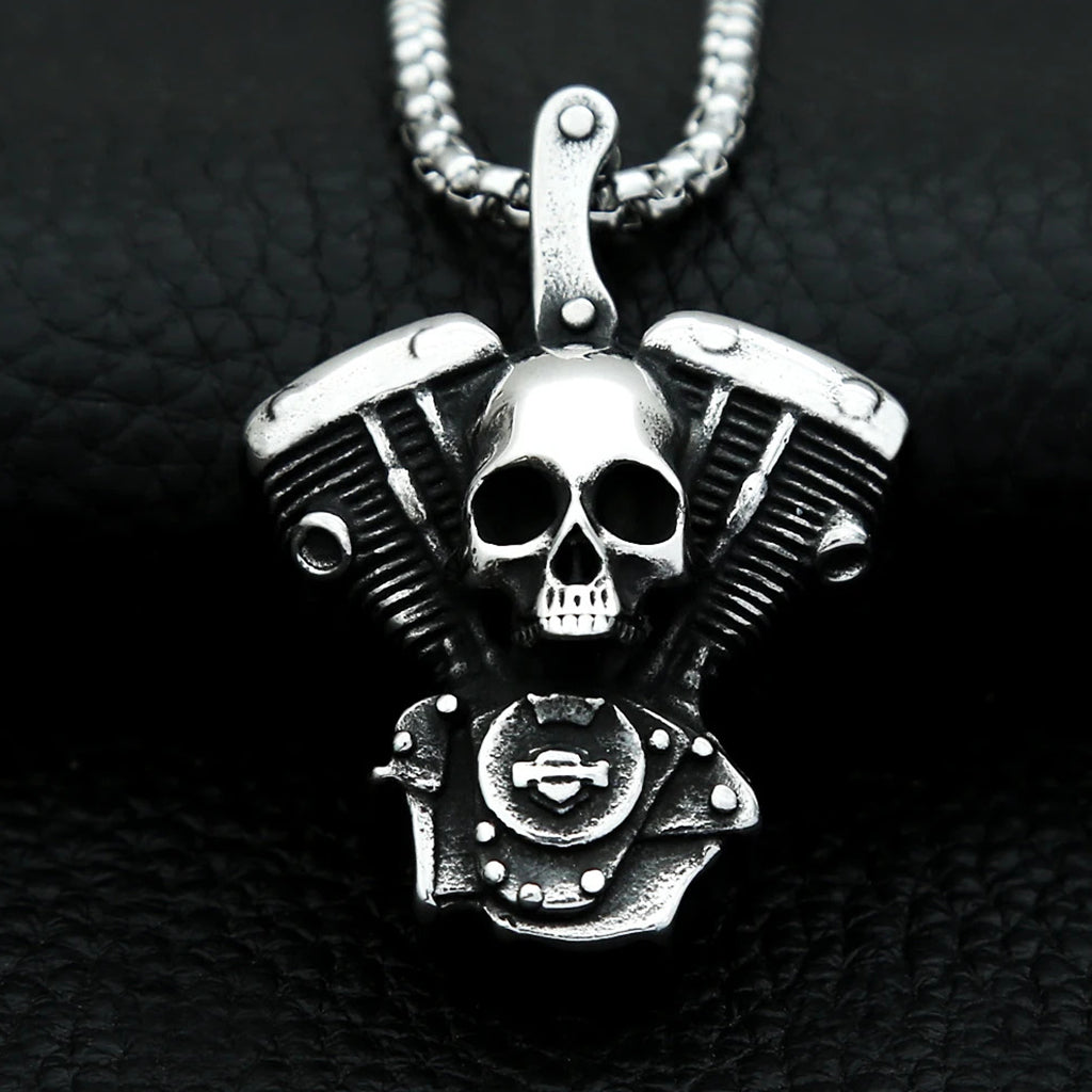 Dödskalle Halsband (Stål) Harley Motor Skull - Bild 3