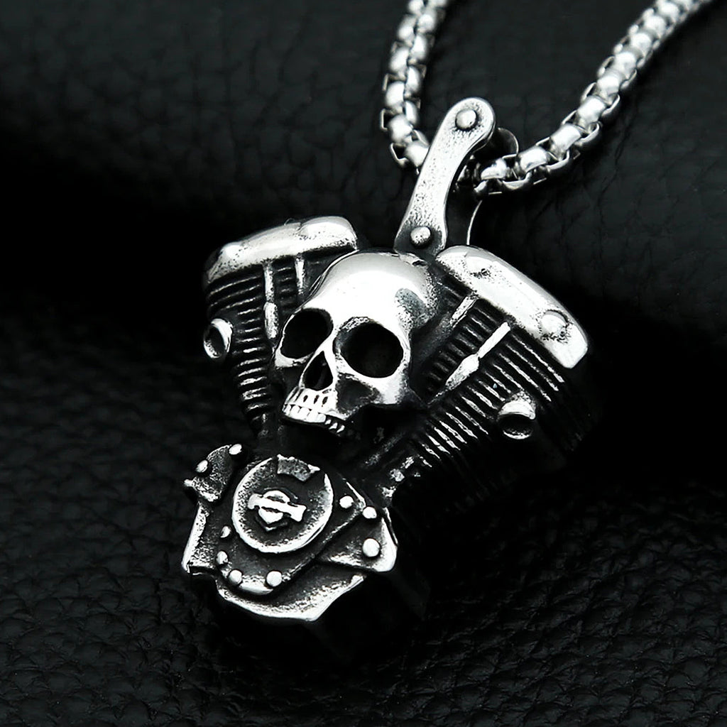 Dödskalle Halsband (Stål) Harley Motor Skull - Bild 4