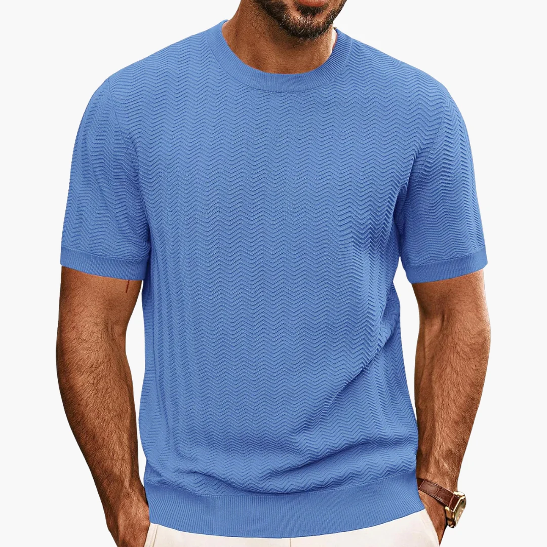 Herr-T-shirt med rund hals och strukturerad yta