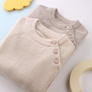 Barn ren kashmir tröja sidoknapp besättning nacke kashmir pullover